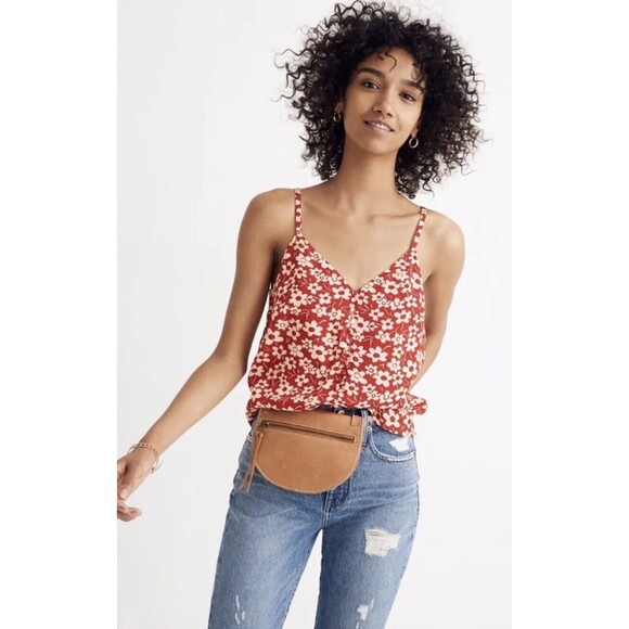 Madewell Women’s Button-Down Cami in Full Bloom 4 Retro Floral Cranberry - Picture 9 of 9